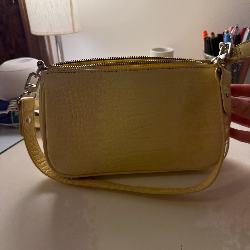 Urban Outfitters Croc-Embossed Pale Yellow Crossbody Shoulder Bag